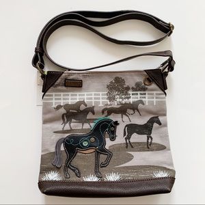 Chala Safari Horses Canvas Vegan Leather Crossbody